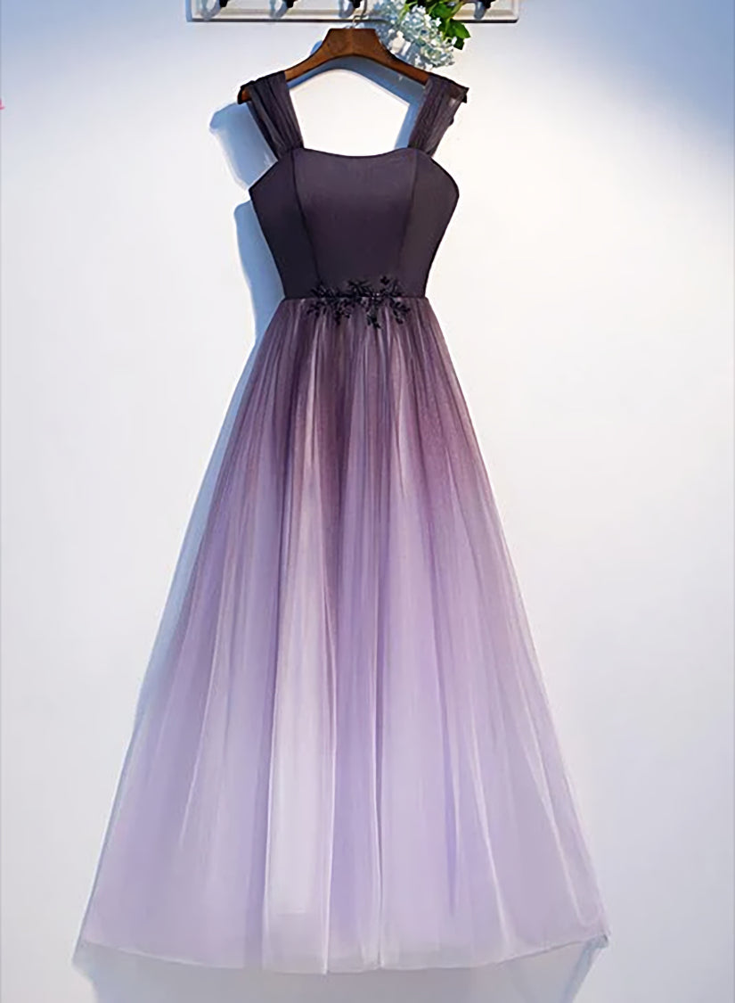 Charming Gradient Tulle Straps Long Party Dress,A-line Corset Prom Dress outfits, Functional Dress