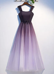 Charming Gradient Tulle Straps Long Party Dress,A-line Corset Prom Dress outfits, Functional Dress