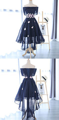 Charming Navy Blue Tulle Party Dress with Flowers, Cute Corset Prom Dress outfits, 98 Prom Dress