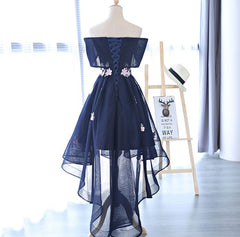 Charming Navy Blue Tulle Party Dress with Flowers, Cute Corset Prom Dress outfits, Orange Dress