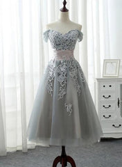 Charming Off-the-shoulder Corset Homecoming Dress, Short A-line Tulle Gray Party Dress Outfits, Homecoming Dresses 2029