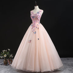 Charming Pink Flowers Corset Ball Gown Long Sweet 16 Dress, Pink Corset Prom Dress outfits, Party Dresses Lace