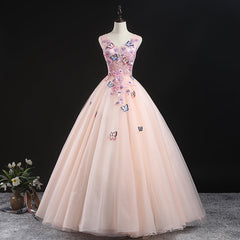 Charming Pink Flowers Corset Ball Gown Long Sweet 16 Dress, Pink Corset Prom Dress outfits, Party Dress Winter