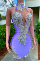 Charming Purple Long Mermaid Halter Satin Tulle Corset Prom Dress outfits, Party Dresses Summer Dresses 2039
