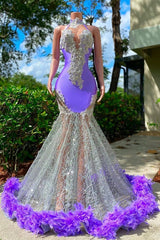 Charming Purple Long Mermaid Halter Satin Tulle Corset Prom Dress outfits, Party Dress For Cocktail
