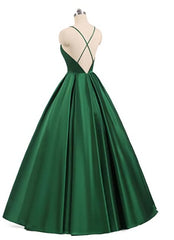 Charming Satin Cross Back Deep V-neckline Long Party Dress, Floor Length Evening Dress outfit, Green Bridesmaid Dress