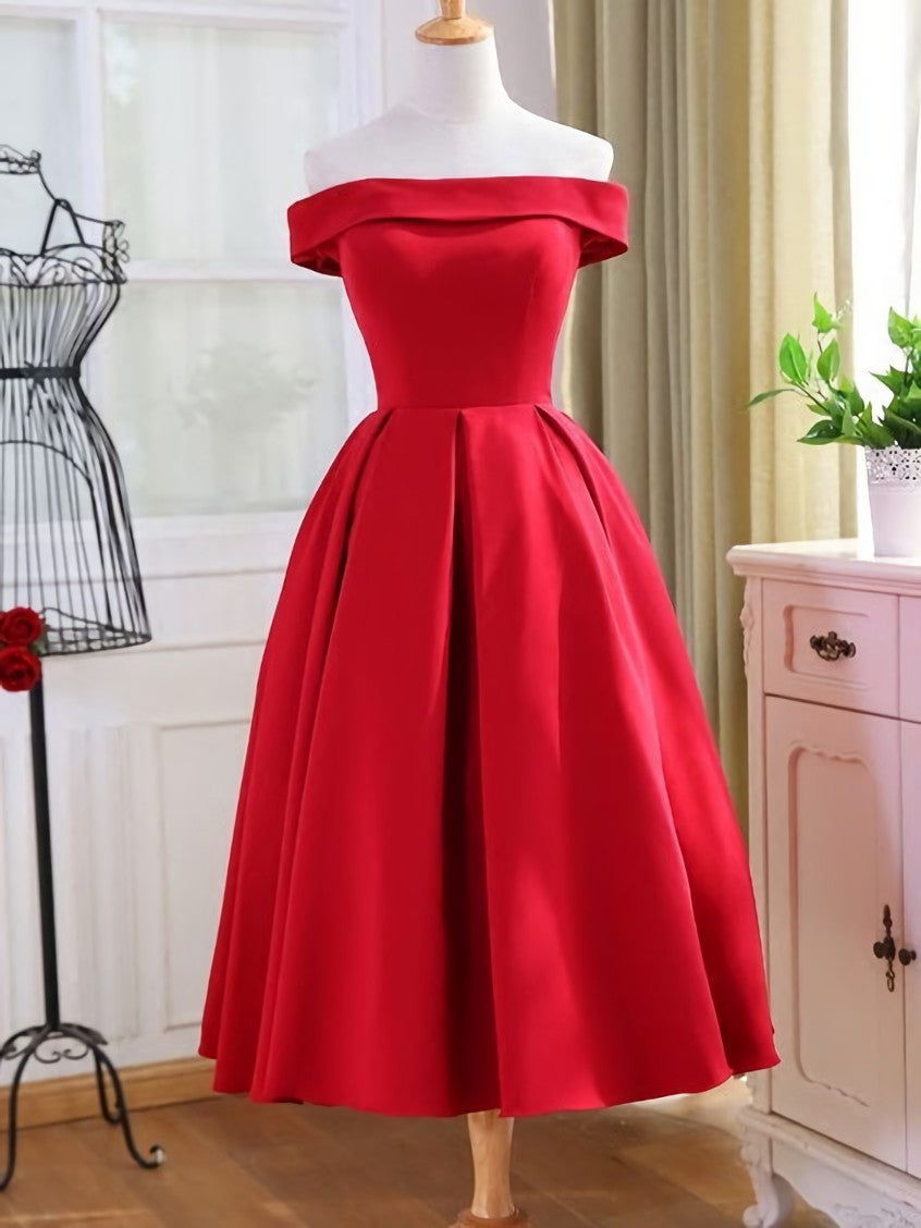 Charming Satin Red Off The Shoulder Corset Homecoming Dress, Party Dress Outfits, Formal Dress Off The Shoulder