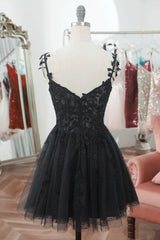 Chic Black Lace Straps Tulle Short Party Drss, Black Sweetheart Corset Homecoming Dress outfit, Bridesmaid Dress Shopping