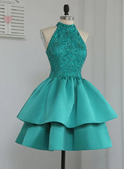 Chic Green Satin and Lace Layers Corset Homecoming Dress, New Corset Homecoming Dress outfit, Homecoming Dresses Cute