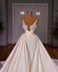 Chic Long A-line Cathedral Sleeveless V-neck Satin Corset Wedding Dresses outfit, Wedsing Dress Princess