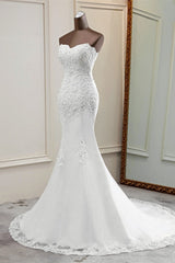 Chic Long Mermaid Strapless Lace Appliques Corset Wedding Dress outfit, Wedding Dress 2027