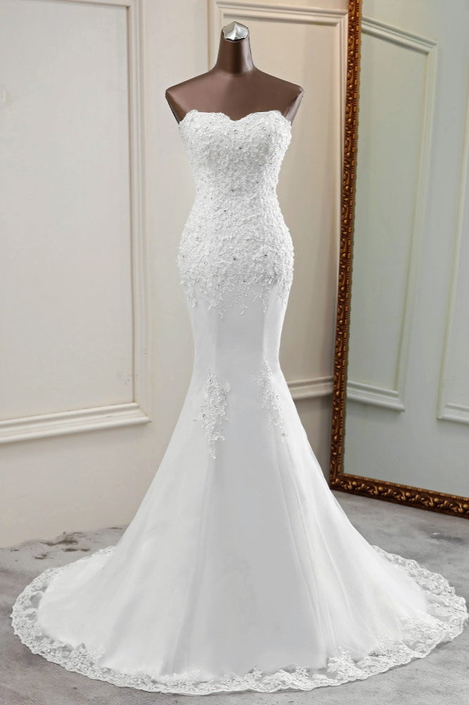 Chic Long Mermaid Strapless Lace Appliques Corset Wedding Dress outfit, Weddings Dress Online