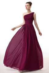 Chiffon One Shoulder Burgundy Corset Prom Dresses outfit, Party Dress Hijab