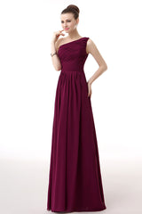 Chiffon One Shoulder Burgundy Corset Prom Dresses outfit, Party Dress Modest