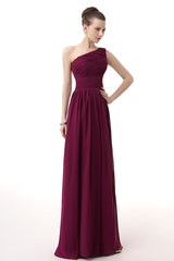 Chiffon One Shoulder Burgundy Corset Prom Dresses outfit, Party Dress Couple