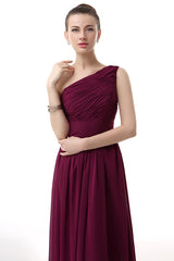 Chiffon One Shoulder Burgundy Corset Prom Dresses outfit, Party Dresses Modest