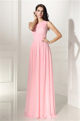 Chiffon Pink One Shoulder Long Corset Bridesmaid Dresses outfit, Stylish Outfit