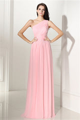 Chiffon Pink One Shoulder Long Corset Bridesmaid Dresses outfit, Party Dress Ideas For Curvy Figure