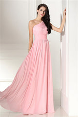 Chiffon Pink One Shoulder Long Corset Bridesmaid Dresses outfit, Black Dress Outfit