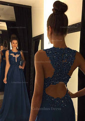 Chiffon Corset Prom Dress A-Line/Princess Scoop Neck Sweep Train With Appliqued Beaded outfit, Party Dresses For Christmas Party