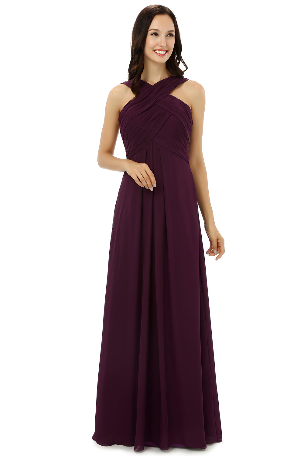 Chiffon Purple Halter Long Corset Bridesmaid Dresses outfit, Party Dress Renswoude
