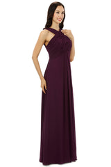 Chiffon Purple Halter Long Corset Bridesmaid Dresses outfit, Party Dress Top