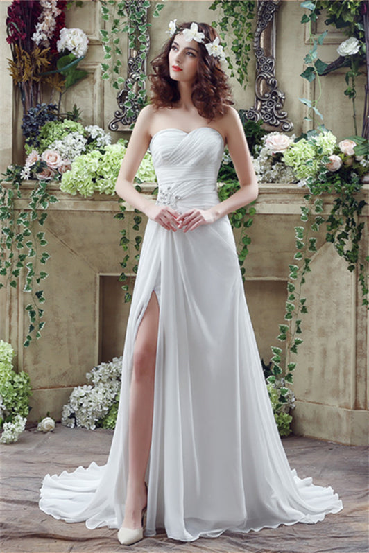 Chiffon Sweetheart Neckline A-Line Corset Wedding Dresses With Rhinestones outfit, Wedding Dresses Inspiration