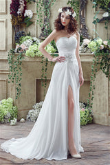 Chiffon Sweetheart Neckline A-Line Corset Wedding Dresses With Rhinestones outfit, Wedding Dresses V Neck