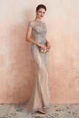 Mermaid Round Neck Long Corset Prom Dresses with Crystal Beading outfit, Prom Dresse 2044