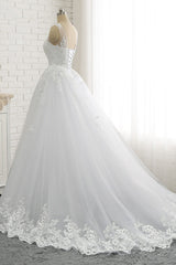 Classic Round neck Lace appliques White Princess Corset Wedding Dress outfit, Wedding Dresses Deals