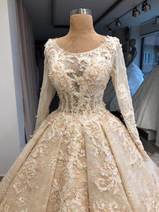 Classic Scoop Long Sleevess Appliques Corset Ball Gown Corset Wedding Dresses outfit, Wedding Dresses With Long Sleeves