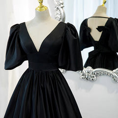 Classy Black Corset Prom Dress Corset Formal Dresses with Bubble Sleeves Gowns, Bridesmaid Dresses Fall Color