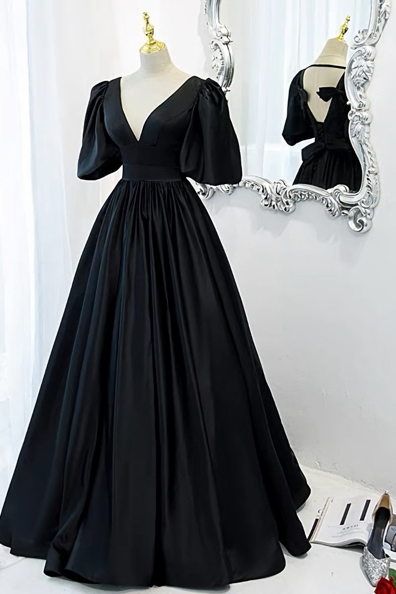 Classy Black Corset Prom Dress Corset Formal Dresses with Bubble Sleeves Gowns, Bridesmaids Dresses Fall Colors