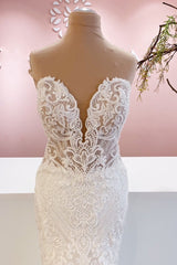 Classy Long Sweetheart Backless Mermaid Corset Wedding Dress With Appliques Lace outfit, Wedding Dresses Lace