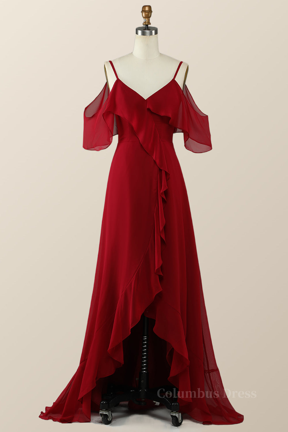 Cold Sleeves Wine Red Ruffle Long Corset Bridesmaid Dress outfit, Salad Dress Recipes