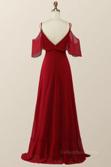 Cold Sleeves Wine Red Ruffle Long Corset Bridesmaid Dress outfit, Party Dress Brown