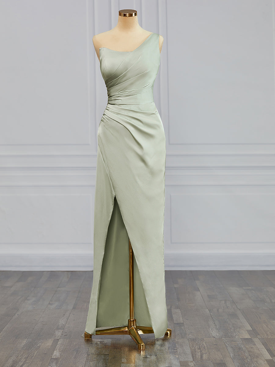 Column One-Shoulder Pleated Floor-Length Charmeuse Corset Bridesmaid Dress outfit, Prom Dress Beautiful