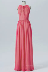 Coral Chiffon Jewel A-line Long Corset Bridesmaid Dress outfit, Bridesmaid Dress For Girls