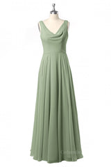 Cowl Neck Sage Green A-line Long Corset Bridesmaid Dresss outfit, Bridesmaids Dresses Long Sleeves