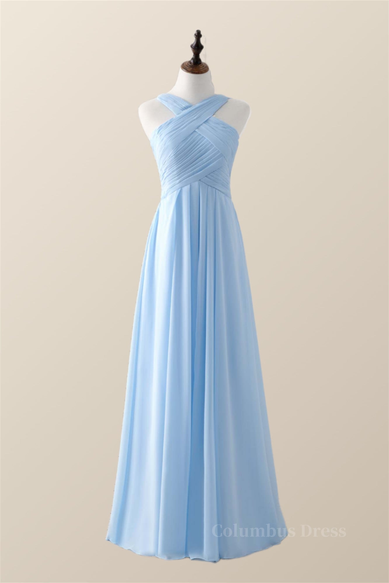 Cross Front Light Sky Blue Chiffon Long Corset Bridesmaid Dress outfit, Homecoming Dresses Short Tight