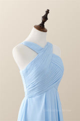 Cross Front Light Sky Blue Chiffon Long Corset Bridesmaid Dress outfit, Homecoming Dress Short Tight