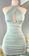 Cross halter Neckline Tight Dress,Sexy Birthday Outfit Dress,Mini Corset Homecoming Dress outfit, Party Outfit Night