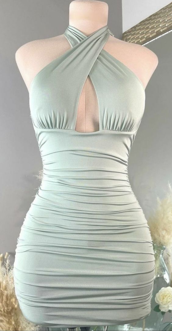 Cross halter Neckline Tight Dress,Sexy Birthday Outfit Dress,Mini Corset Homecoming Dress outfit, Corset Prom Dress