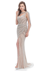 Crystal Beaded Mermaid High Slit Long Corset Prom Dresses outfit, Evening Dress Elegant