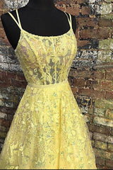 Custom Made Backless Yellow Lace Floral Long Corset Prom Dress, Yellow Lace Corset Formal Graduation Evening Dress outfit, Evening Dress Ideas