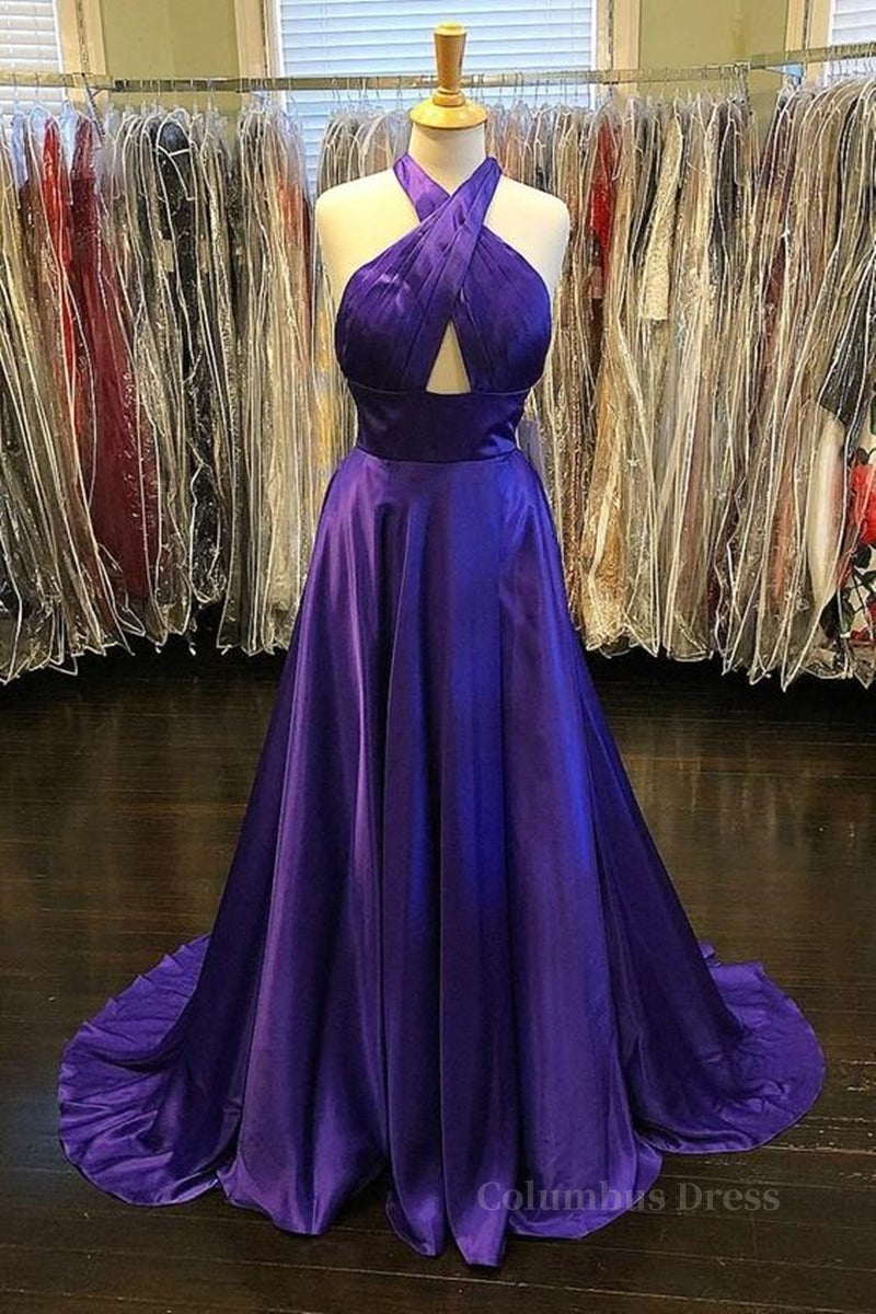 Custom Made Unique Backless Purple Satin Long Corset Prom Dress, Backless Purple Corset Formal Dress, Purple Evening Dress outfit, Evening Dresses Yellow