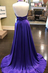 Custom Made Unique Backless Purple Satin Long Corset Prom Dress, Backless Purple Corset Formal Dress, Purple Evening Dress outfit, Evening Dresses For Ladies Over 55