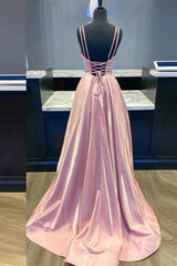 Custom Made V Neck Backless Pink Corset Prom Dress, Backless Pink Corset Formal Dress, Simple Pink Evening Dress outfit, Long Dress Design