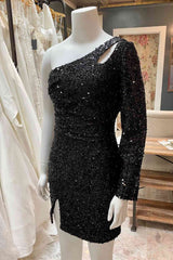 Cut Out Long Sleeve Black Sequins Tight Corset Homecoming Dress Gala Dresses Short Gowns, Homecoming Dress Stores