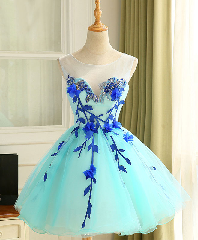 Cute A Line Blue Tulle Mini/Short Corset Prom Dress, Blue Corset Homecoming Dress outfit, Evening Dress Long